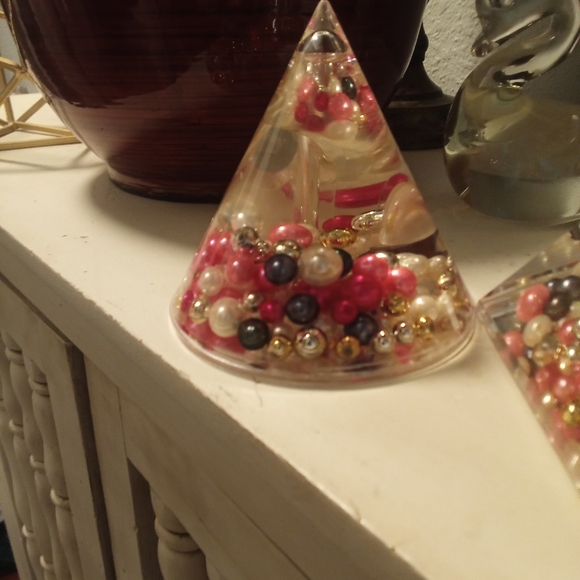 Vintage Colorful Pyramid Paperweights with Floating Beads - Picture 3 of 3